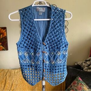 Vintage Cottage Core Lattice Button Vest Waistcoat Size L